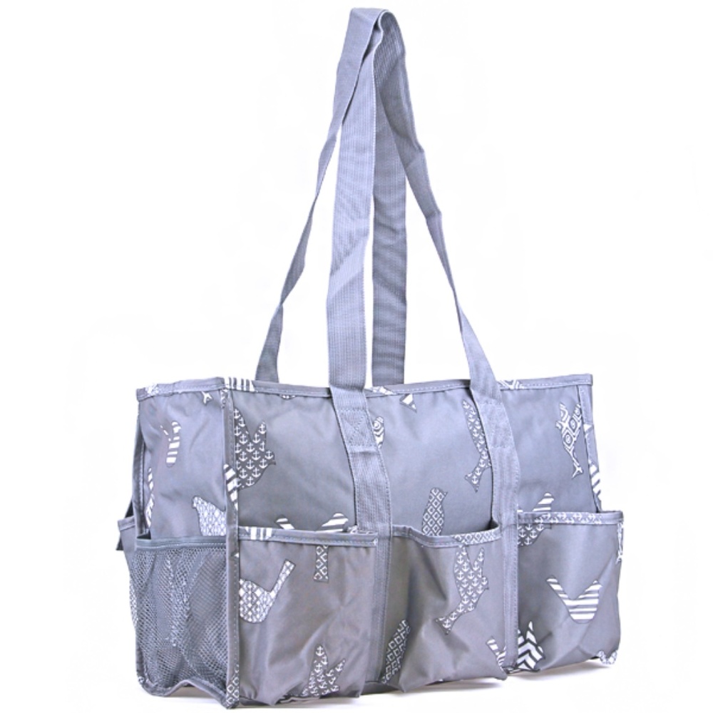 Whimsical Bird Utility Tote Bag Purse Gray